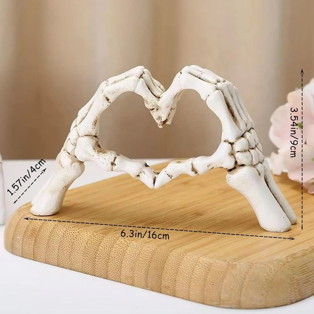 Gothic Skeleton Heart Hands Sculpture 6.3"- Unique Until Death Bone Heart Love Sign -Halloween Home Decor, Gothic Wedding Gift,