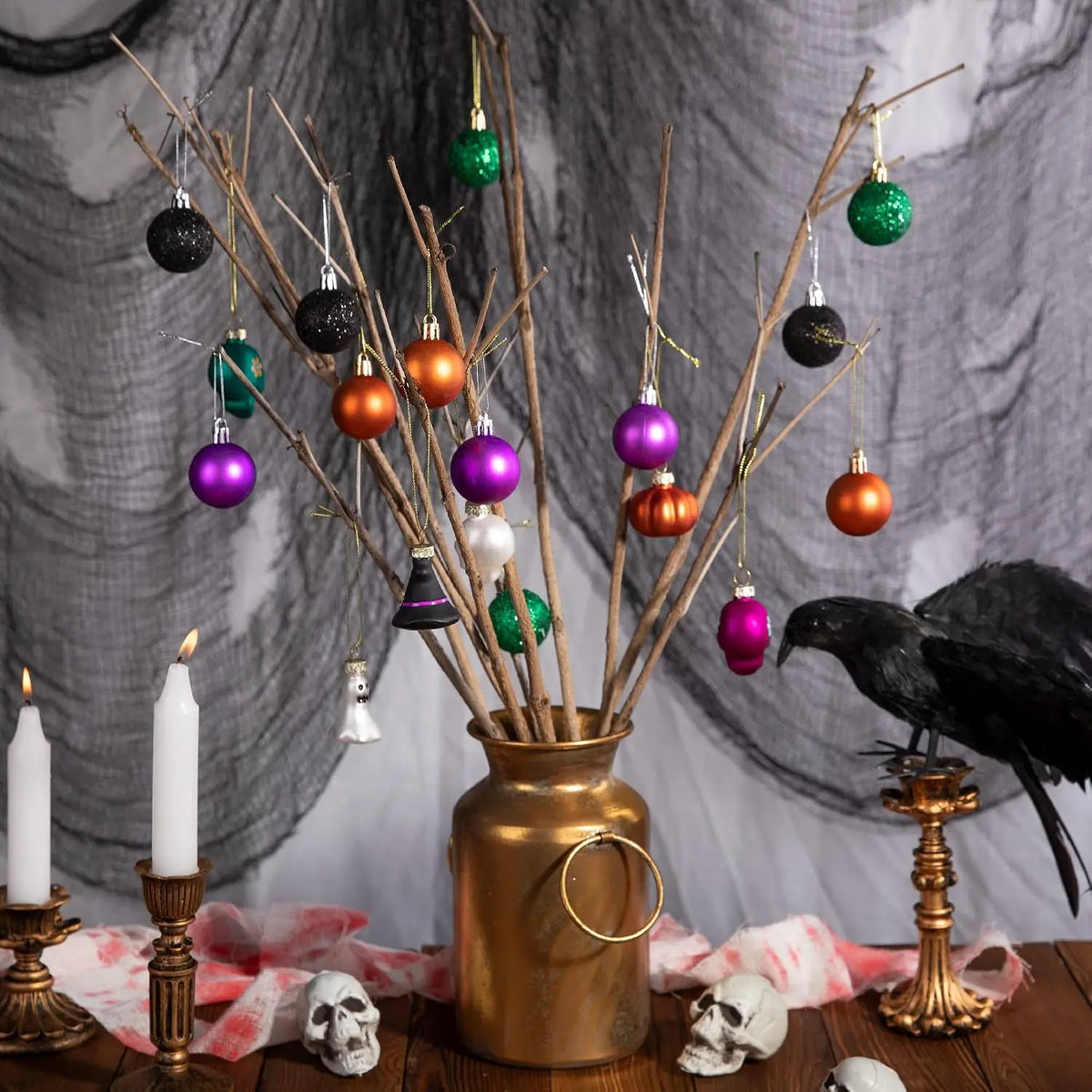 24 Pcs Halloween Glitter Balls Ornaments-1.6" Hanging Ball Tree Decoration