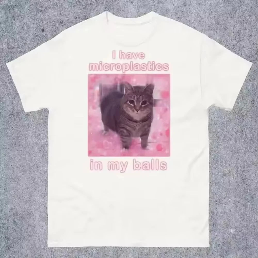 Men's Funny Cat Meme Graphic T-Shirt — Short Sleeve Round Neck Pullover