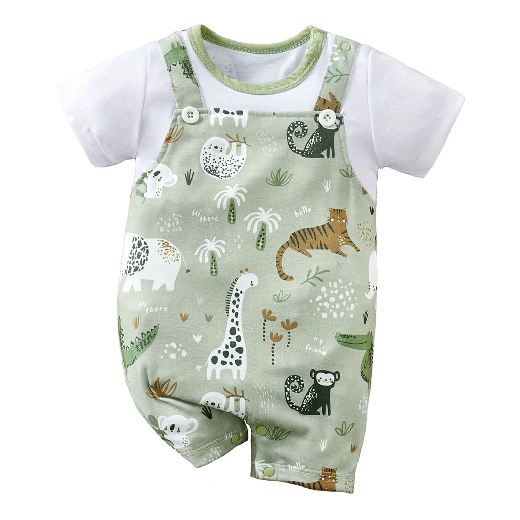 Zoo Animal Print Faux Two-Piece Baby Romper