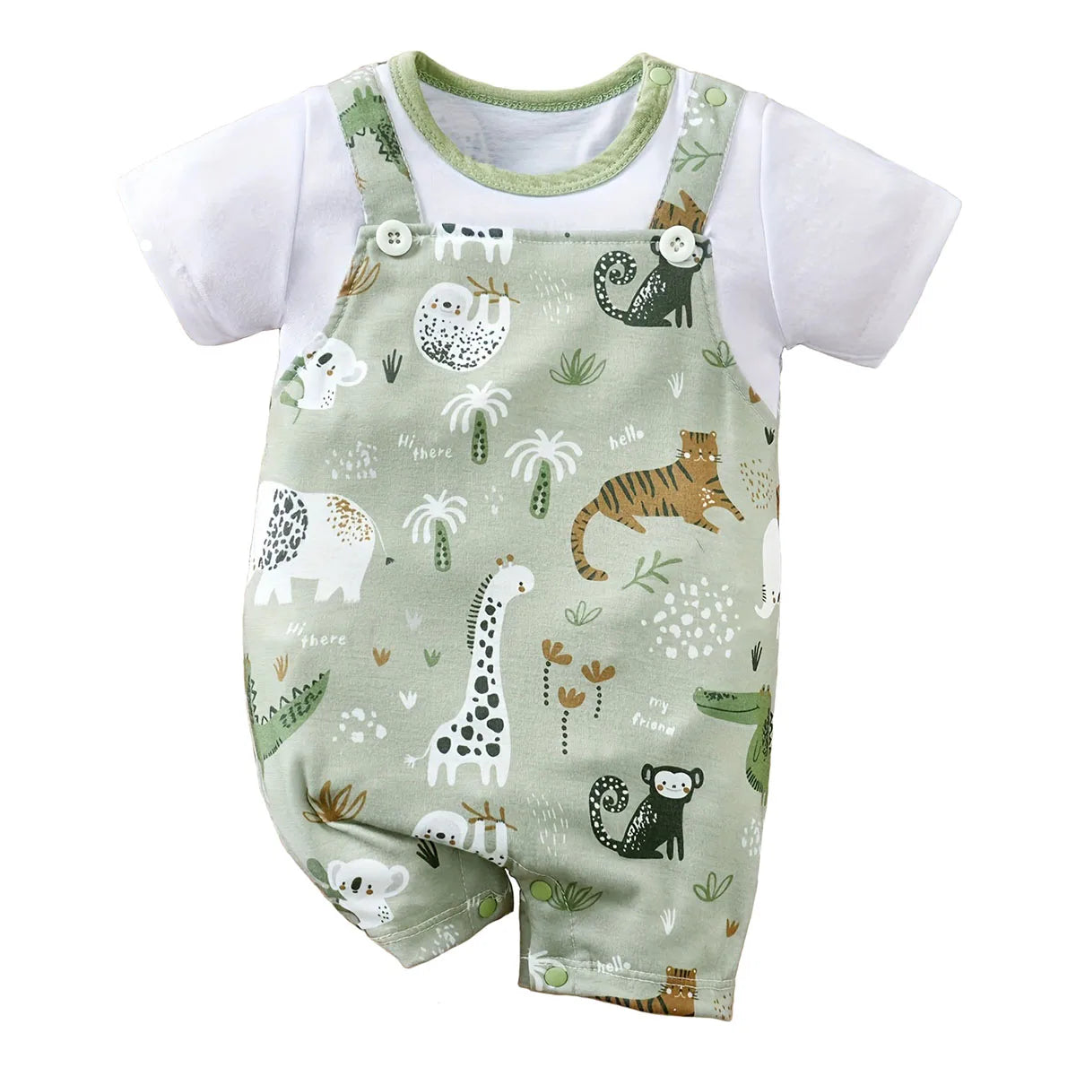Zoo Animal Print Faux Two-Piece Baby Romper