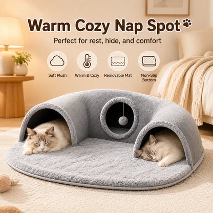 U-Shaped Cat Tunnel Bed, Detachable & Washable