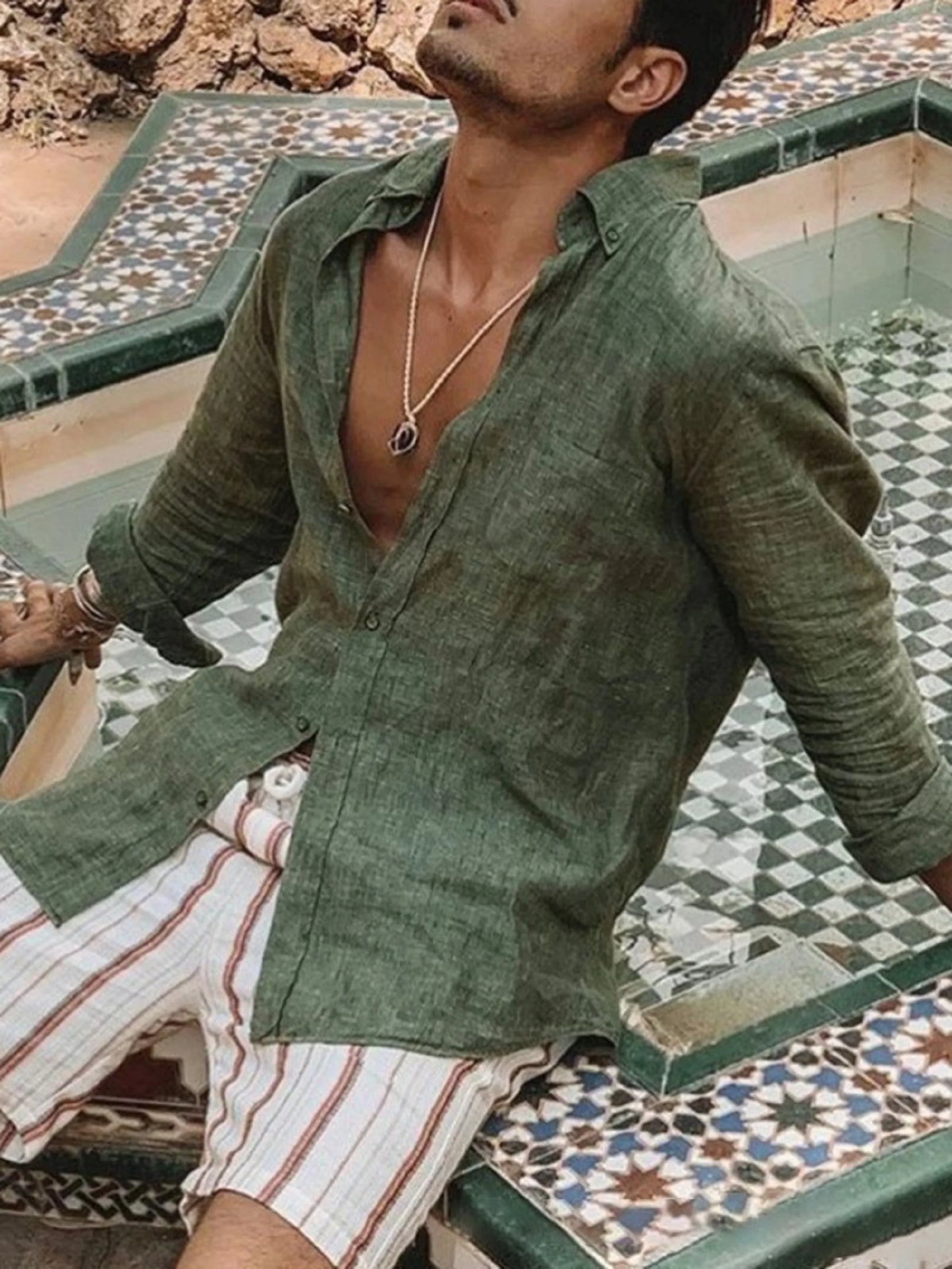 Men's Casual Solid Color Long Sleeve Lapel Shirt — Outdoor Cardigan Top