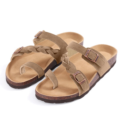 Crestar Women's Open Toe Sandals – Non-slip Braided Strap & Double Buckle