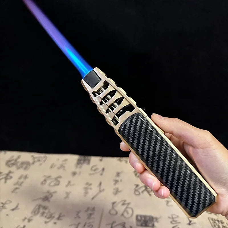 JOBON Metal Outdoor Windproof Turbine Torch Strong Fire Power Blue Flame Straight Butane Gas Lighter Gas Kitchen BBQ Welding