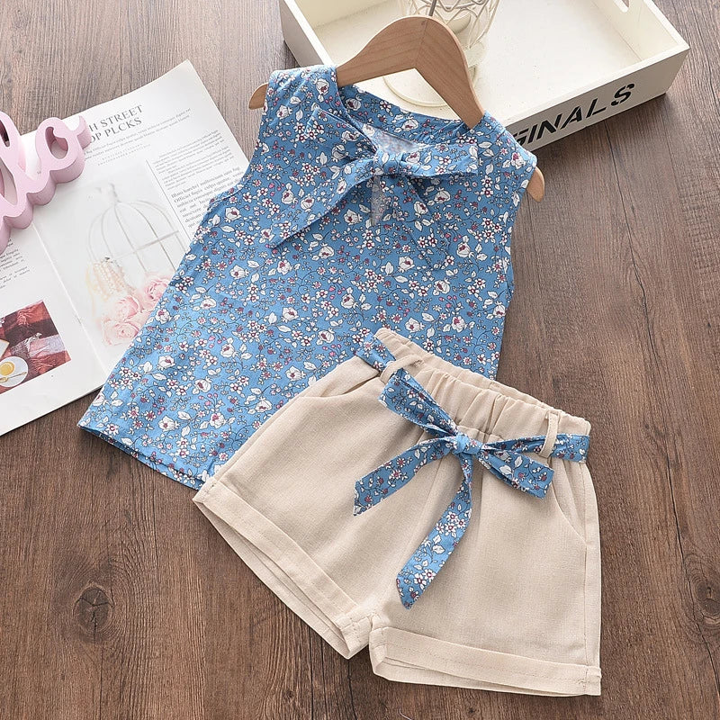 Baby Girls Sleeveless Vest & Shorts 2-Piece Set