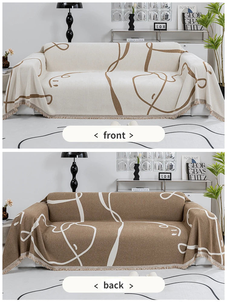 Black Line Chenille Sofa Cover Cloth Sofa Blanket Cover Full Cover Universal Couch Towel Cover Dust Proof Sofa Cushion Cover