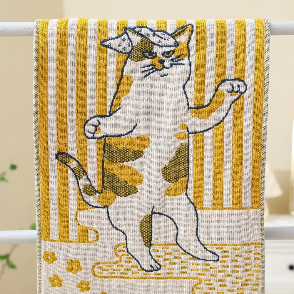 Cartoon Cat Face Towels 34x74cm Soft Bath Towel Absorbent 3 Layer Cotton