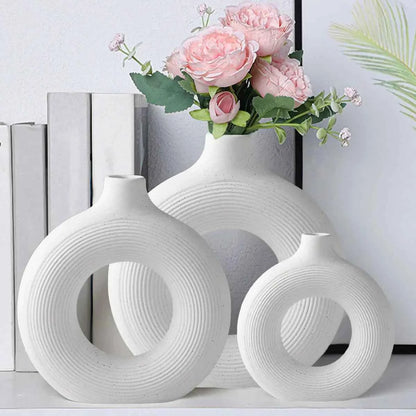 1PC-Elegant Ceramic Frosted Circular Donut Vase - Modern Minimalist Decor, Perfect for Flower Arrangement and Home Decoration