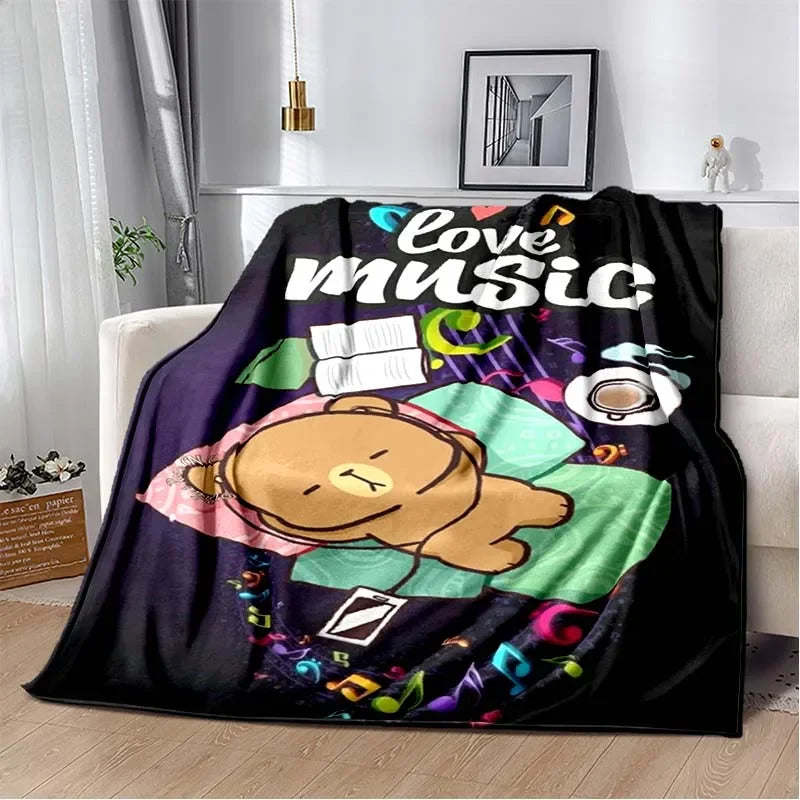 HD Cartoon Printed Bear Dad Blanket Cute Cloth Dudu Series Children's Warm Flannel Soft and Comfortable Home Bed Warm Gift
