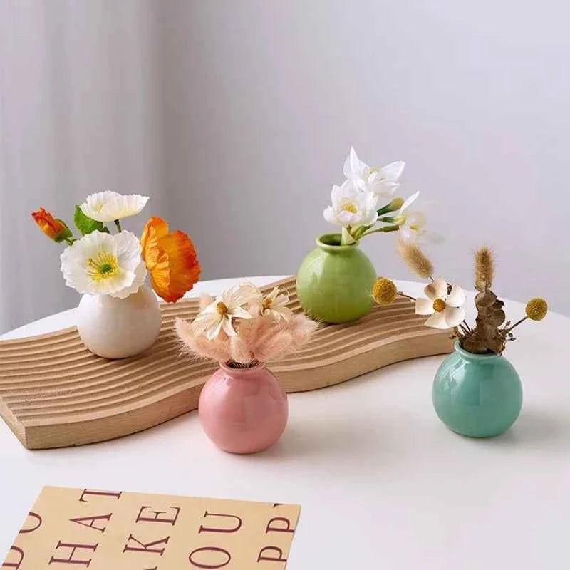 Creative Mini Vase with Highend Floral Arrangement Japanese Retro Ceramic Ornament Desktop Decoration