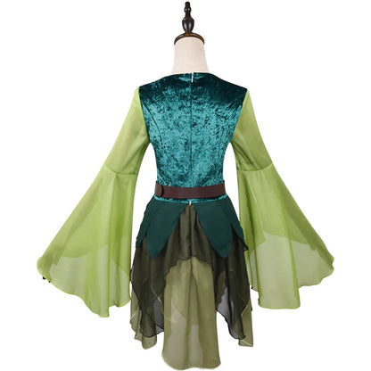 Women's Elf Medieval Green Fairy Dress Magical Elf Dress and Belt with Wings Halloween Carnival Party Cosplay Costumes