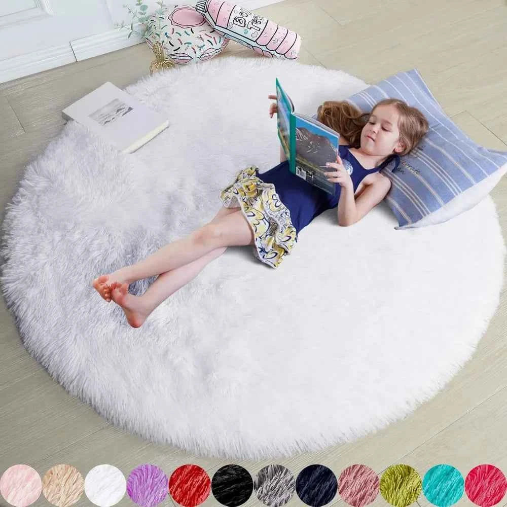 VIKAMA Bedroom Living Room Plush Round Carpet Infant Crawling Anti slip Soft Pad Ins Home Decor Pink Carpet