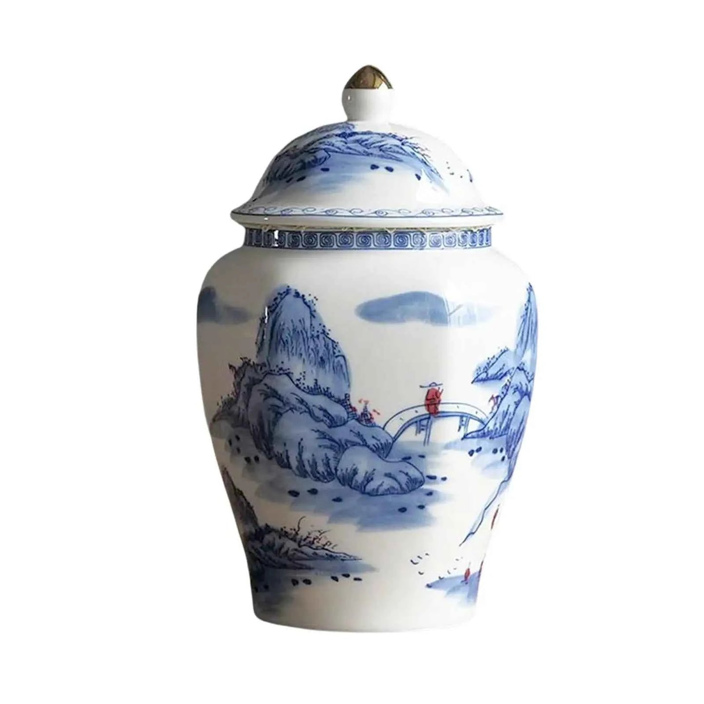 Ceramic Tea Jar with Lid Blue White Porcelain Light Luxury Vase for Dining Room Wedding Centerpiece Table Decoration Home Decor