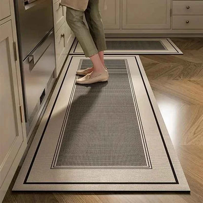 Kitchen Carpet Non-slip Waterproof Oil-proof PVC Leather Floor Mat Minimalist Gray White Letter Long Size Home Decoration Rugs