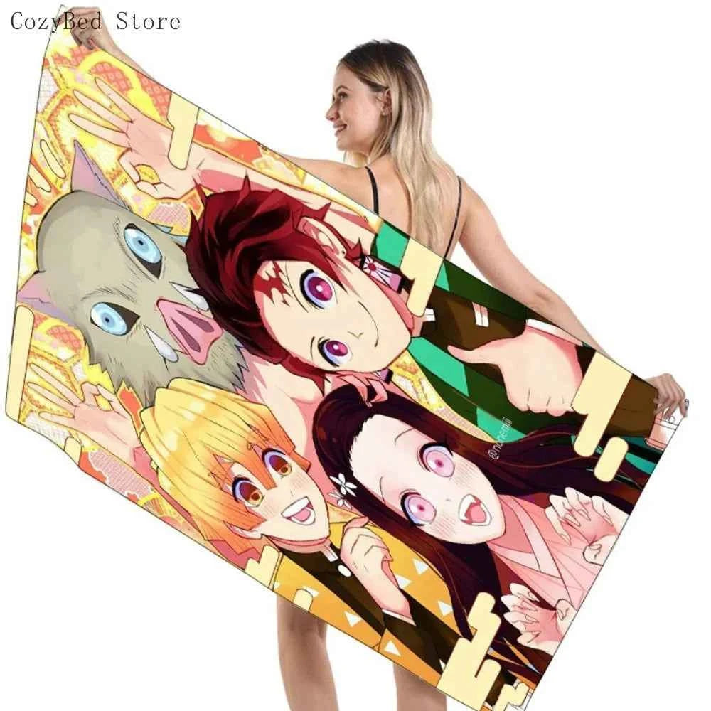 Bathing Towels Demon Slayer Nezuko Kamado Printing Anime Home Decor Textile Comfortable Summer Beach Towel Toalhas De Banho