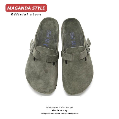 Birken shoes men's couple style dark green suede cork sandals suitable for outdoor beach slippers