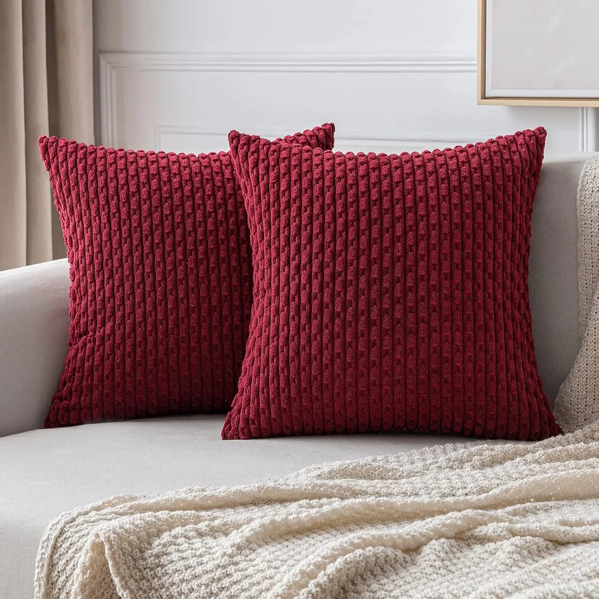 Burnt Orange Striped Corduroy Cushion Cover