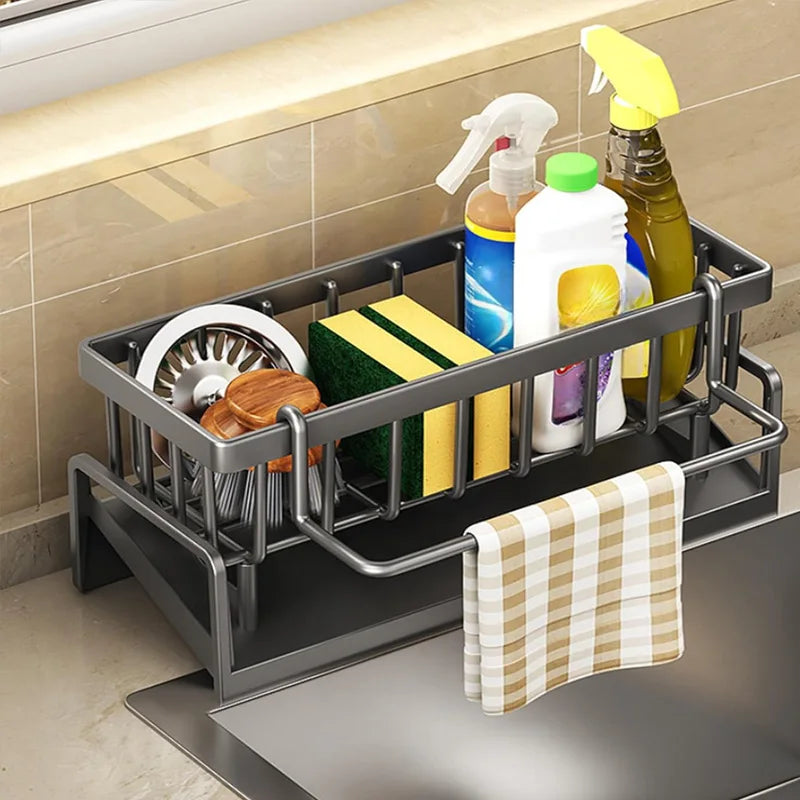 Carbon Steel Kitchen Sink Organizer Caddy with Drip Tray