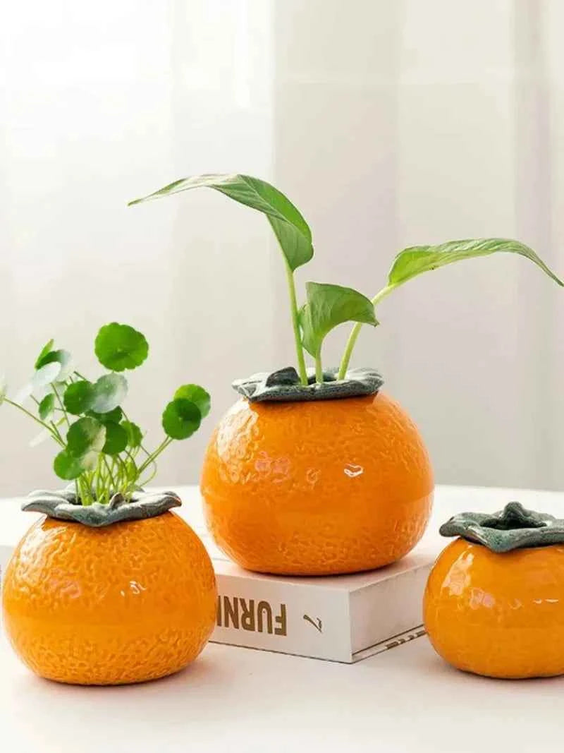 Orange Vase Orange Ceramic Desktop Mini Tea Can Cute Ceramic Indoor Flower Pot