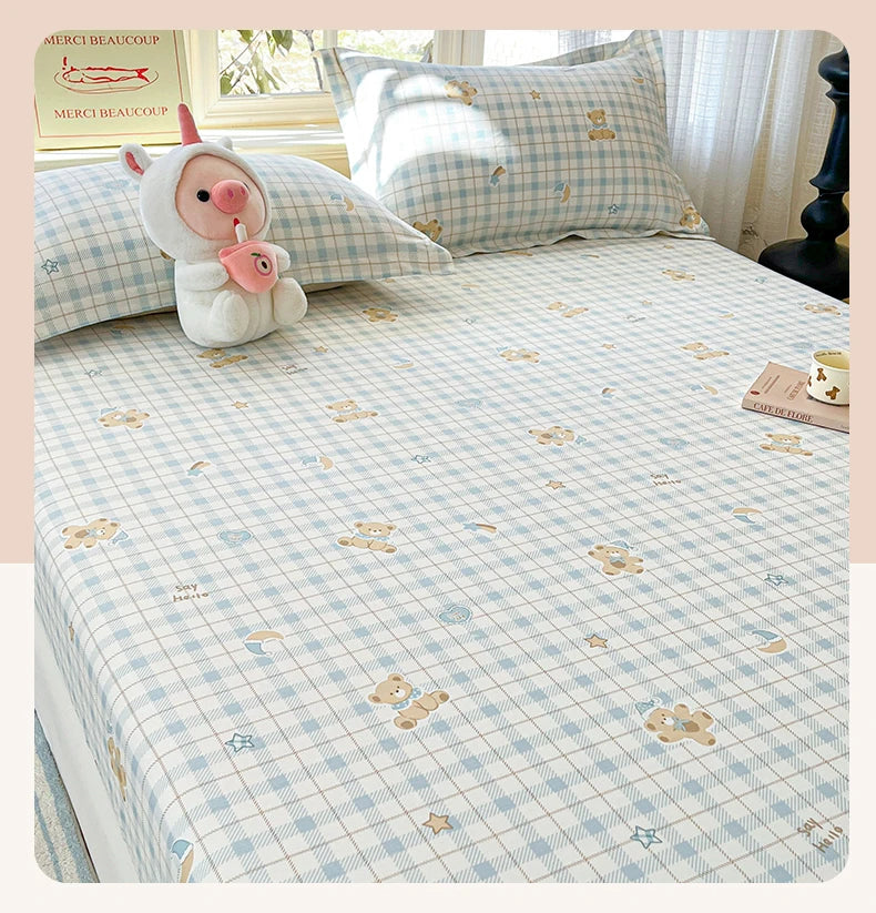 100% Cotton Cute Bear Print Bed Sheet, All Sizes