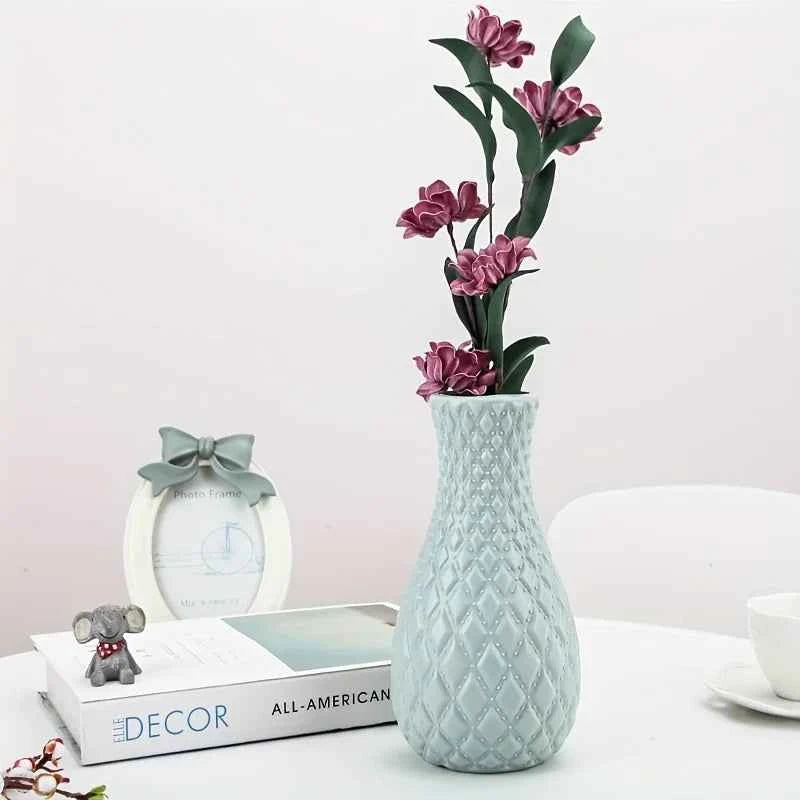 1pc Imitation Ceramic Plastic Vase, Suitable For Creative Flower Arrangement Decoration Of Rooms, Weddings, And Scenes