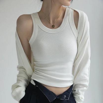 Women's Solid Round Neck Ribbed Tank Top — Y2K Elastic Camisole Vest with Chest Pad