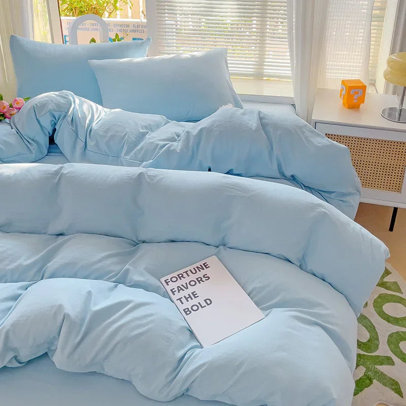 4-Piece Solid Cotton Bedding Set – Duvet Cover, Bed Sheet & 2 Pillowcases | Twin, Full, Queen, King