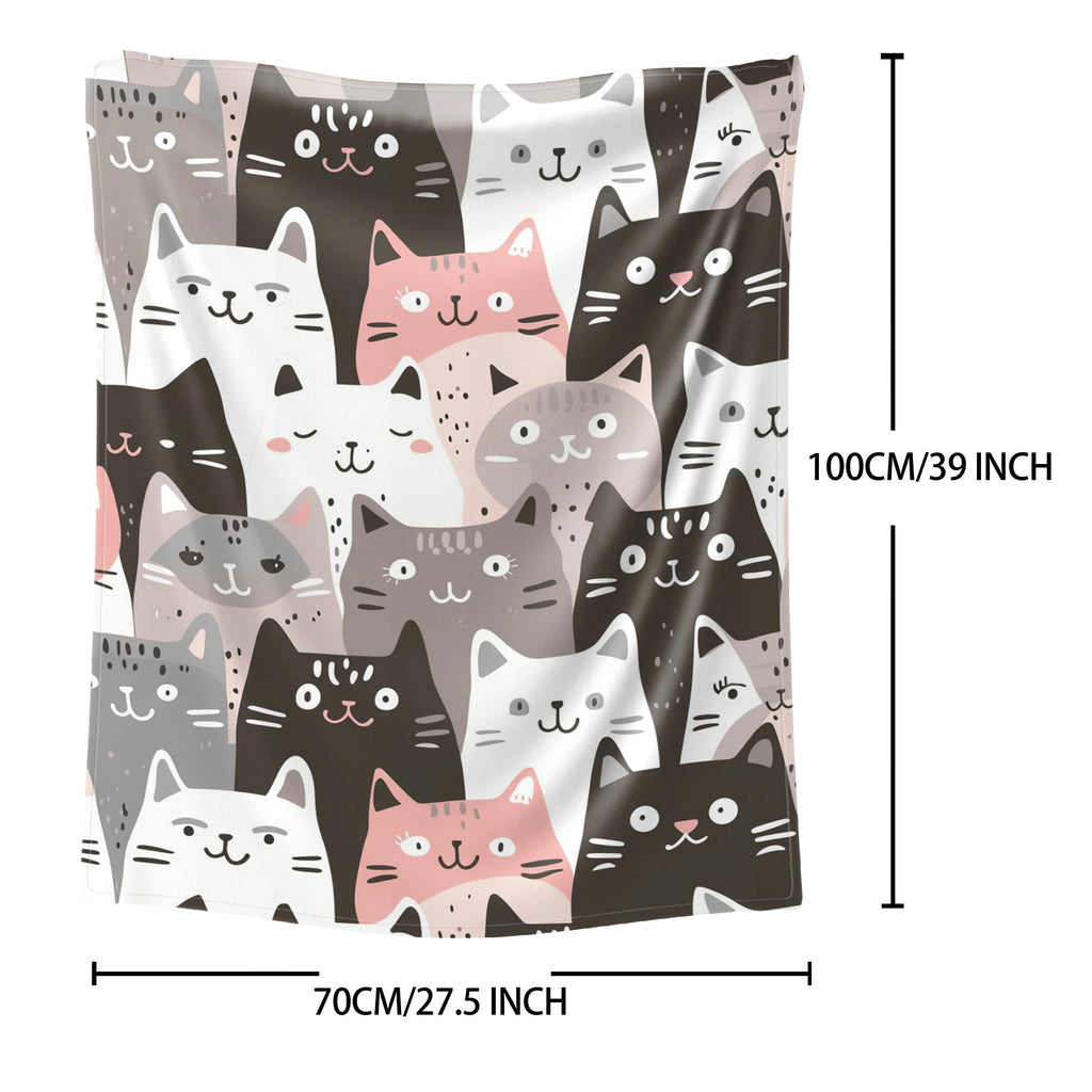 Whimsical Cat Print Flannel Throw Blanket - Ultra-Soft, Lightweight, Warm, and Cozy for All Seasons - Perfect for Snuggling Up on Bed, Sofa, Office, Camping, and Travel Adventures