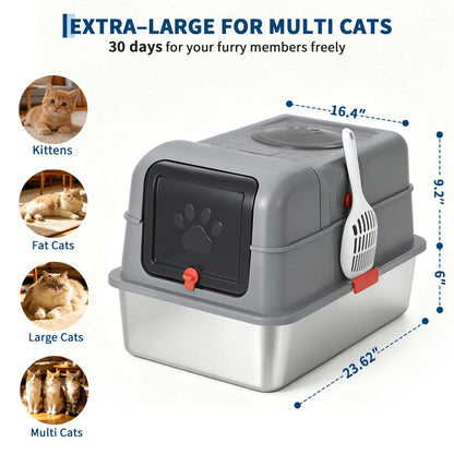 XL Metal Litter Box with Lid, Dog-Proof, High-Sided