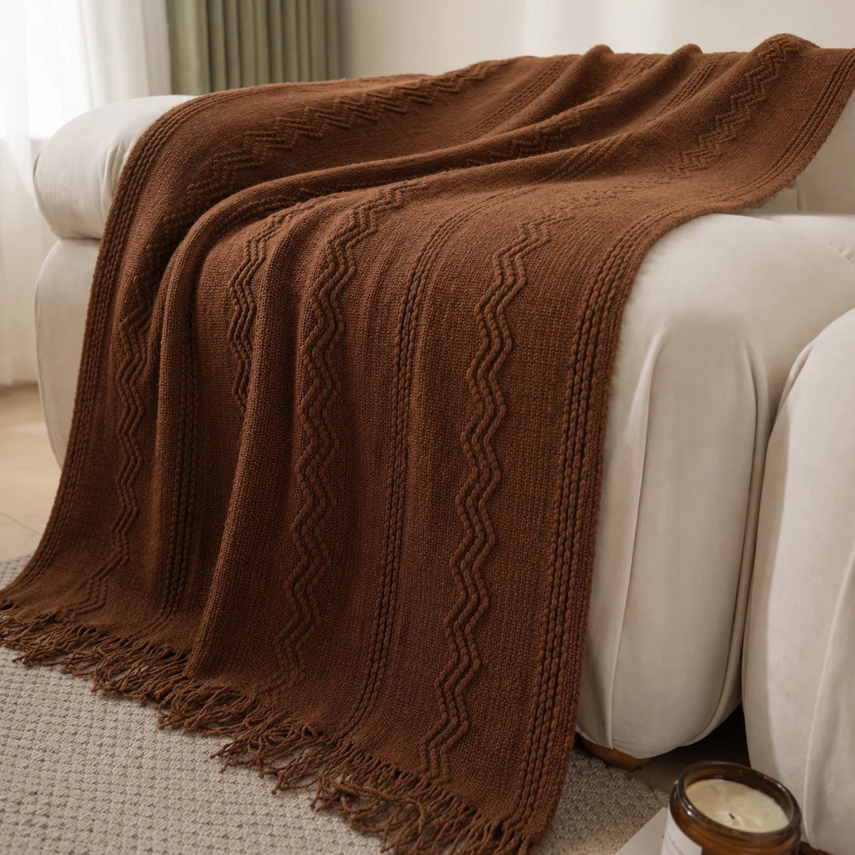 Burnt Orange Herringbone Knit Throw Blanket