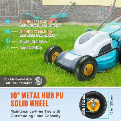 2-Pack Solid PU Run-Flat Tire Wheel 10" Flat Free Tubeless Tires and Wheels for Dollies Garden Trailers Various Carts