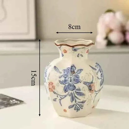 New Chinese Retro Blue and White Porcelain Vase, A Fresh and Elegant Living Room Floral Decoration Ornament Vases