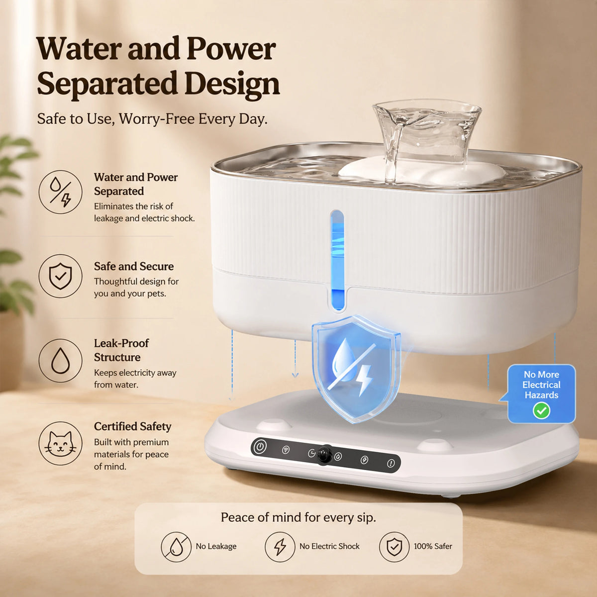 Cordless Cat Water Fountain, 3.5L Rechargeable