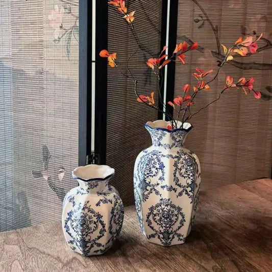 1PCS New Chinese Hand-Painted Blue and White Porcelain Vase Arrangement Decor for Living Room Dining Room Entryway