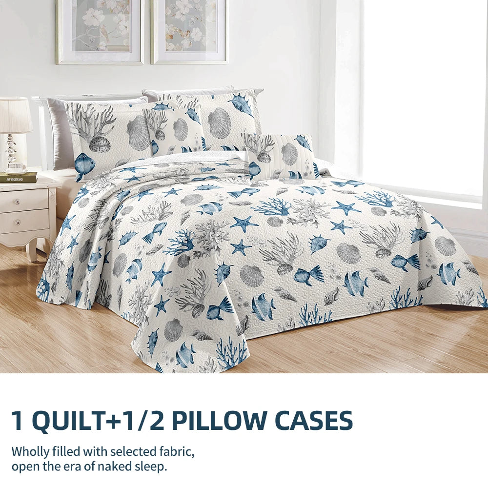 Blue Queen 4-Season Bed Cover Set with Pillowcases
