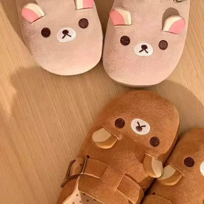 Cute Little Bear Baotou Boken Shoes For Women Spring New Edition Boken Shoes Thick Bottom Retro Half Baotou Single Shoes Cartoon