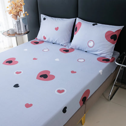 Active Printed Fitted Sheet, 1 Piece, Heart-Patterned Mattress Cover (Pillow Insert and Pillowcase Not Included), Simple Style Polyester Fiber Rectangular 3D Dirt-Resistant Mattress Protector, Polyester Five-Sided Patterned F