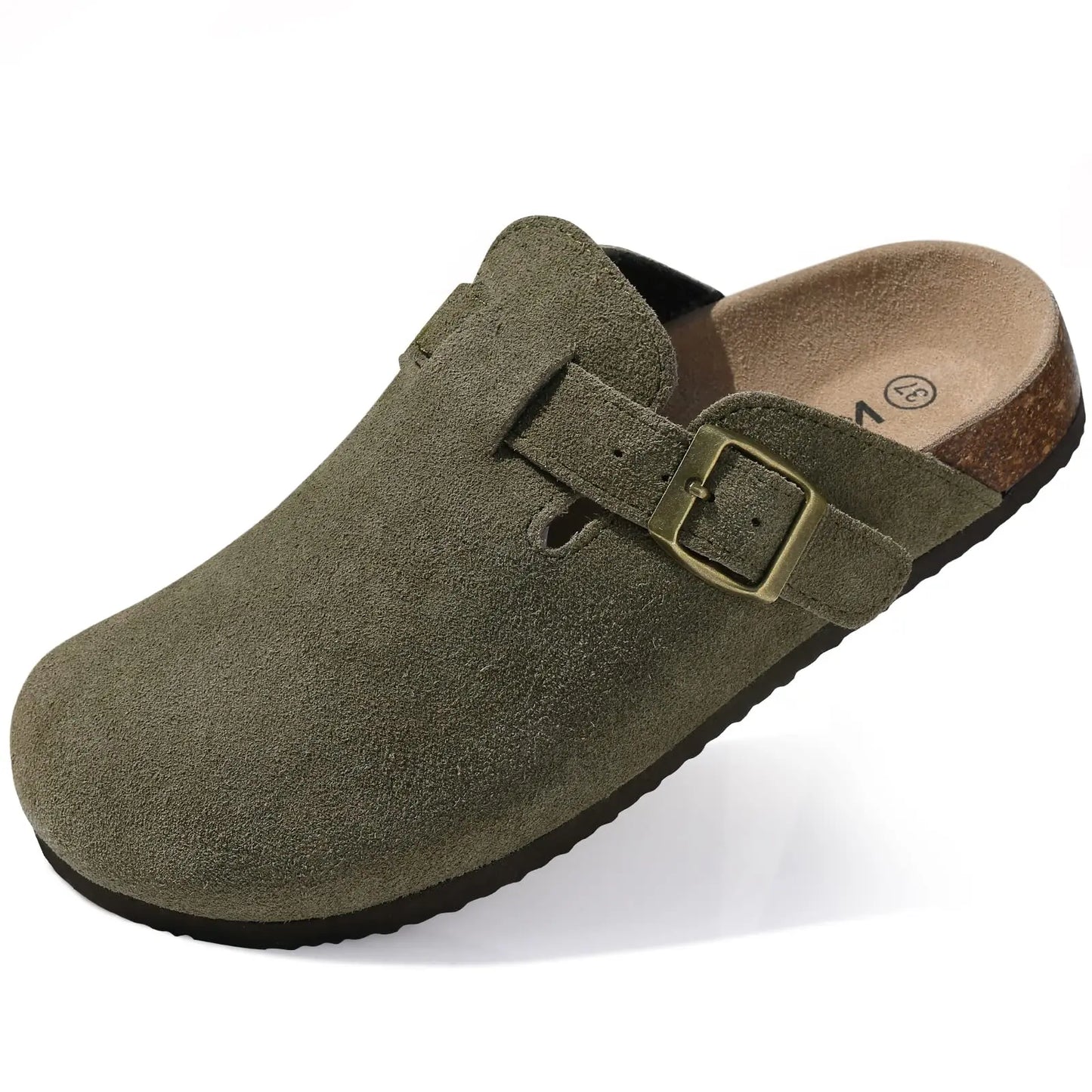 Men’s Suede Clogs — Soft Leather Cork Sandals with Arch Support