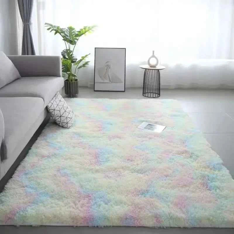 VIKAMA 1PC Silk Wool Rugs Children's Room Living Room Bedroom Tie-Dye Non-Slip Washable Machine Washable Carpet Mats