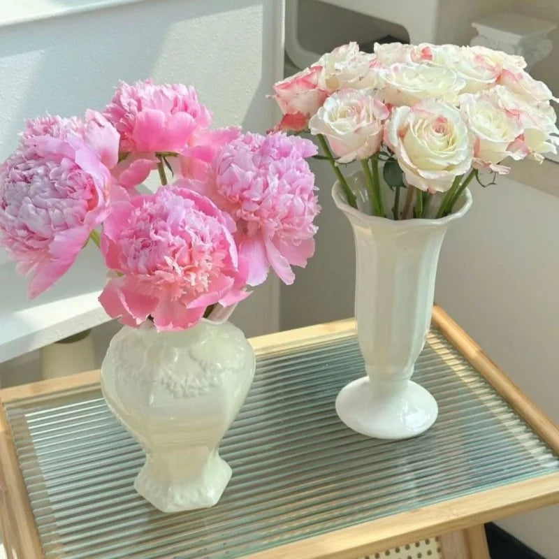 French Modern Ceramic Vase Living Room Hydroponic Flower Arranger Simple Embossed Vases Ornament Ваза Для Цветов Room Decor