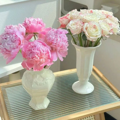 French Modern Ceramic Vase Living Room Hydroponic Flower Arranger Simple Embossed Vases Ornament Ваза Для Цветов Room Decor
