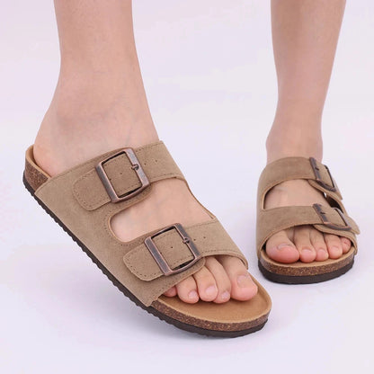 Crestar Unisex Cork Footbed Sandals – Adjustable Buckle Arch Support Beach Slides