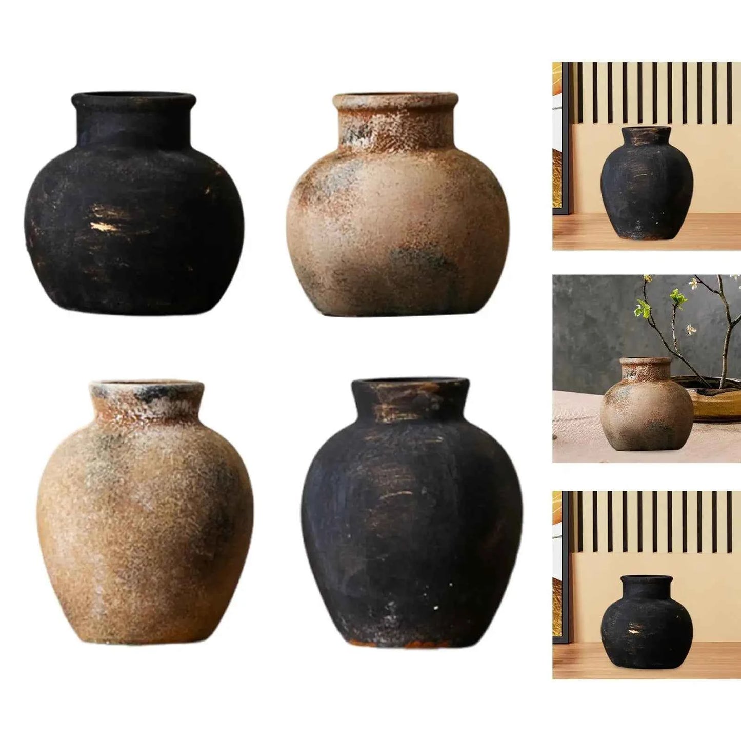 Rustic Ceramic Vase Farmhouse Flower Vase Display Decorative Wabi Sabi Flower Holder for Fireplace Christmas Party Desktop