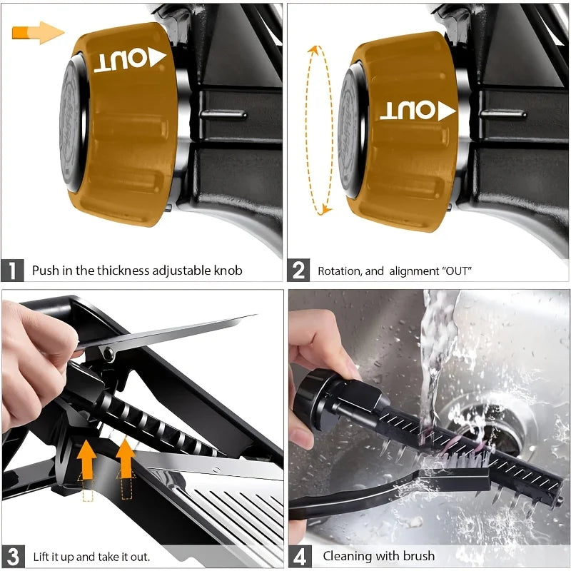 Stainless Steel Mandoline Slicer with 5 Blades, Hand Guard and Food Chopper