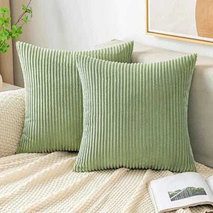 Soft Corduroy Striped Throw Pillow Case 45x45cm Boho Throw Pillow Covers for Sofa Bedroom Living Room Spring Home Decor Green