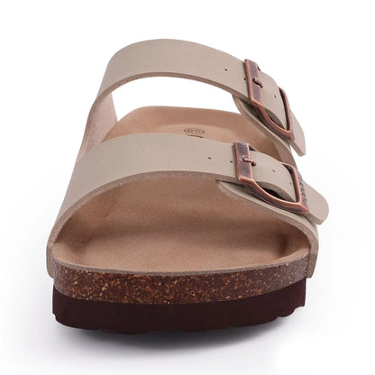 Crestar Women's Cork Footbed Slide Sandals – Adjustable Buckle Suede Beach Shoes
