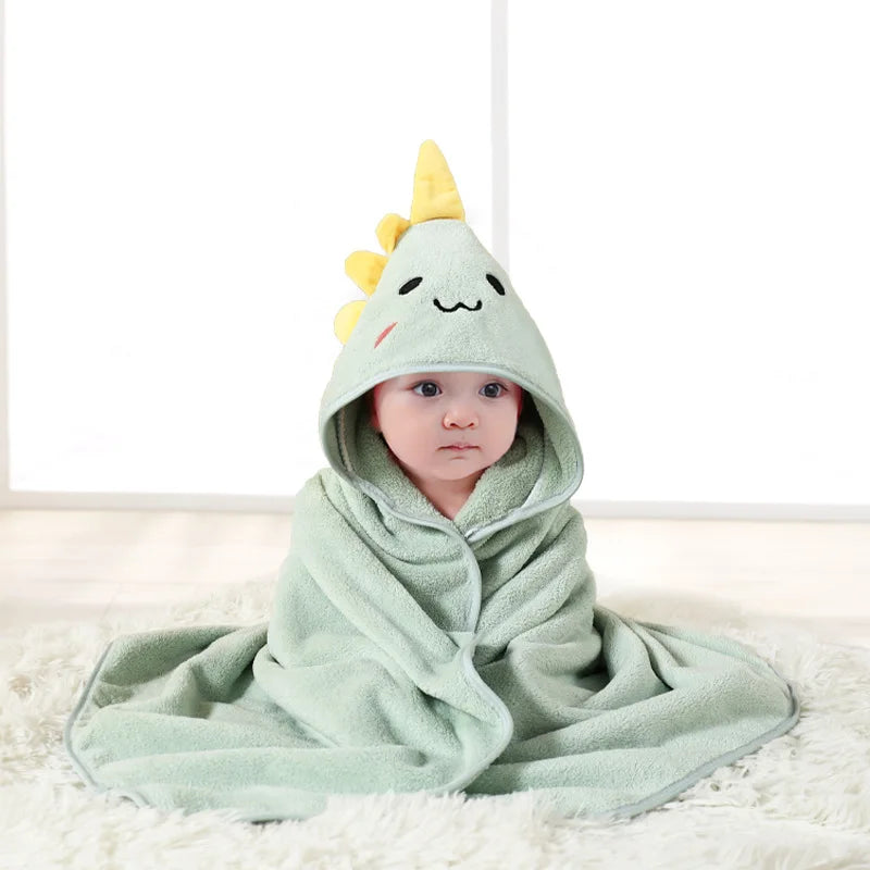 Gray Hooded Coral Fleece Baby Bath Towel & Swaddle Blanket, Newborn to Toddler