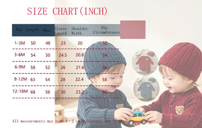 【Baby Boy】Autumn & Winter Red Onesie with Front Single-Breasted Buttons and Cute Bear Badge on Chest + Red Hat Set Featuring a W