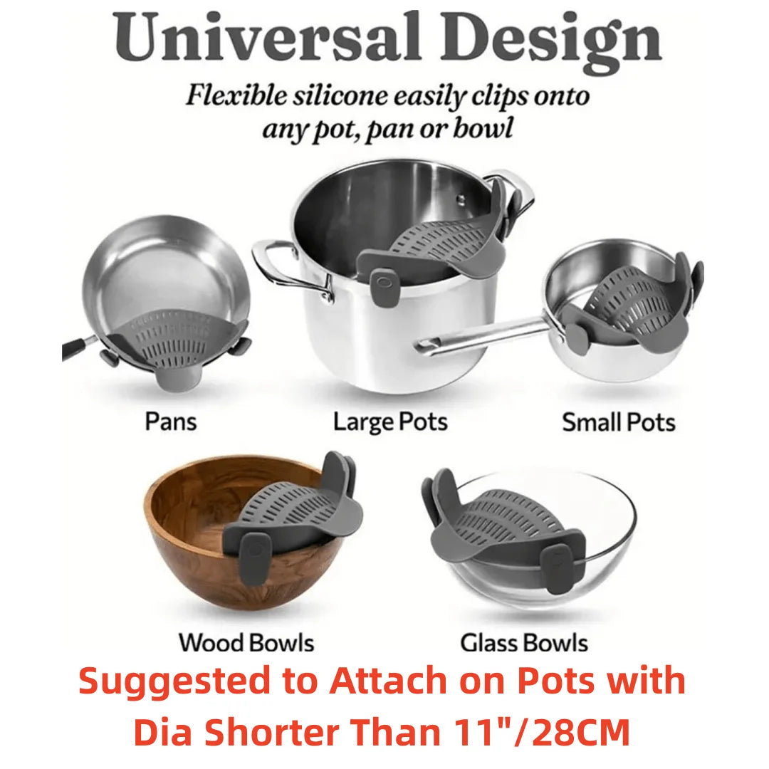 Adjustable Clip-On Pot Strainer – Universal Drain Strainer for Pots, Pans & Bowls